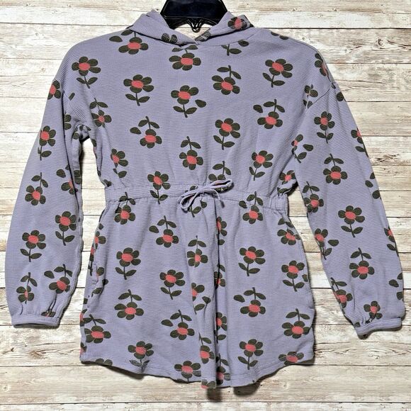 Hanna Andersson Floral Long Sleeve Waffle Knit Hooded Dress w/ Pockets Size 10 - Picture 1 of 12